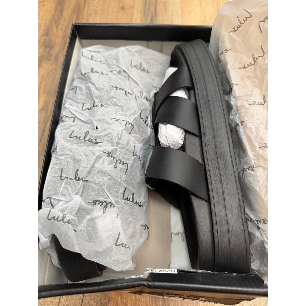 Lulus Black Platform Sandals Womens Size 7 Chunky Buckle Slides Leather Look - Picture 10 of 10